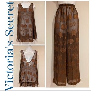 Vtg Victoria's Secret BrownSheer Star Celestial Lounge Set Swim Cover Sleepwear